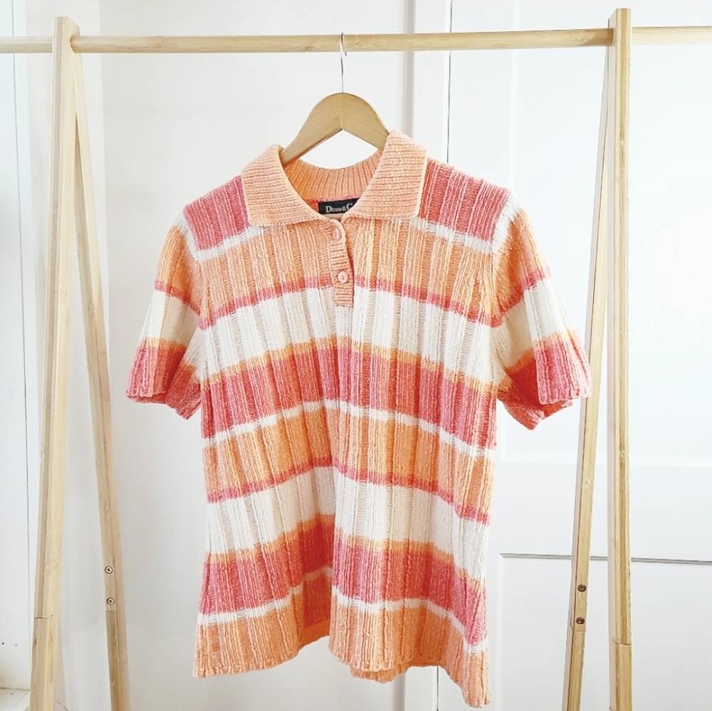 Striped Polo Sweater Chunky Marl Knot Vsco Girly